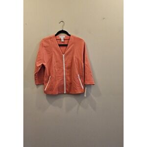 Doncaster Zip Front Jacket Women 10 Orange Papaya 3/4 Sleeve Ponte Knit M242BL21